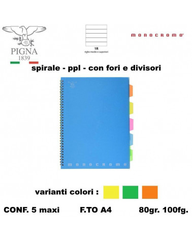 MONOCROMO MAXI SPIRALE  PPL C/DIVISORI 1R [5PZ]