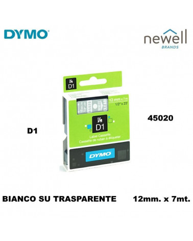 DYMO NASTRO 12MM.X7MT.45020 D1 BIANCO/TRASPARENTE