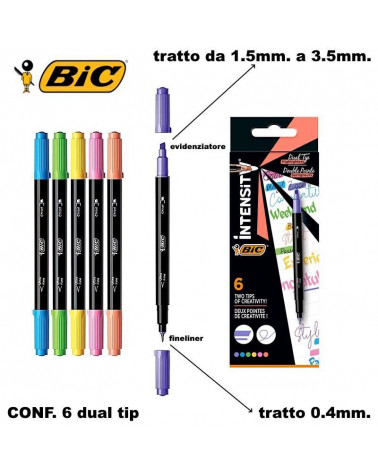 BIC INTENSITY DUAL TIP EVIDENZIATORE/FINELINER 6COL.