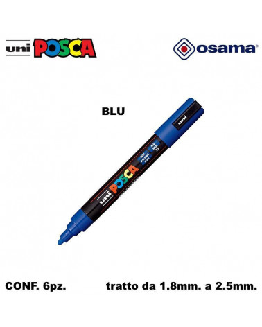 OSAMA MARCATORE UNI POSCA PC5 6PZ. BLU-P.MEDIA