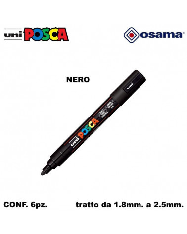 OSAMA MARCATORE UNI POSCA PC5 6PZ. NERO-P.MEDIA