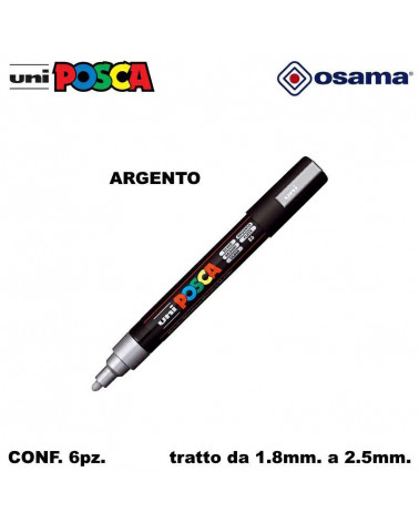 OSAMA MARCATORE UNI POSCA PC5 6PZ. ARGENTO-P.MEDIA