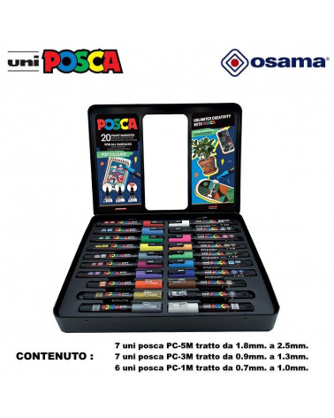 OSAMA POSCA POP VALIGETTA METALLO MARCATORI 20PZ.