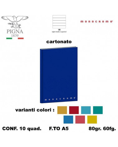 MONOCROMO QUADERNO CARTONATO 62FG. 1R [5PZ]