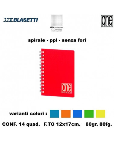 BLASETTI MINIQUAD.SPIRALE A6 NO FORI 80fg.PPL ONE COLOR 4MM [14PZ]