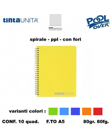 TINTA UNITA QUADERNO SPIRALE PPL FORI 80FG. 5MM 98944 [10PZ]