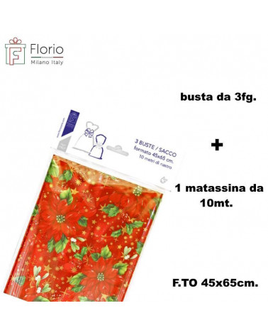 BUSTE REGALO PPL METAL 45x65 PZ.3 + 1 MATASSINA NATALE
