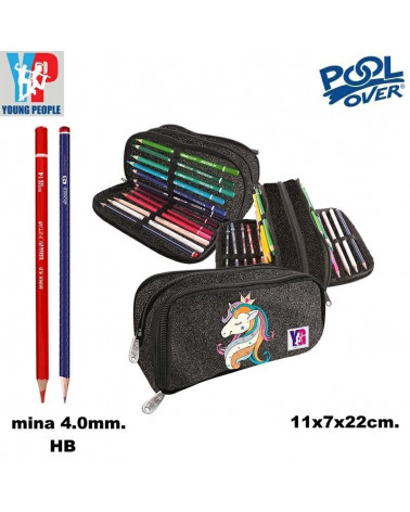 BUSTA ATTREZZATA+24 PASTELLI UNICORN NERO 51077