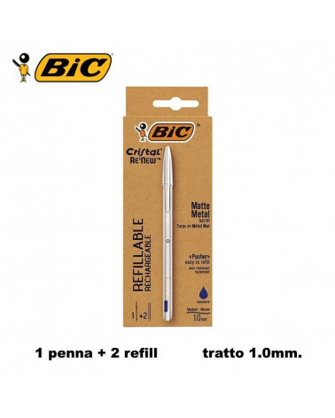 BIC SFERA CRISTAL METAL RE-NEW + 2 REFILL BLU