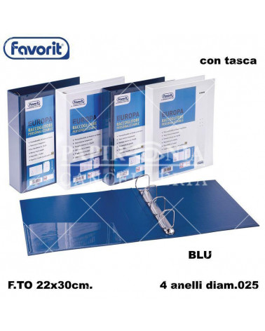 FAVORIT RACCOGLITORE 22X30 025 C/TASCA 4 ANELLI-BLU