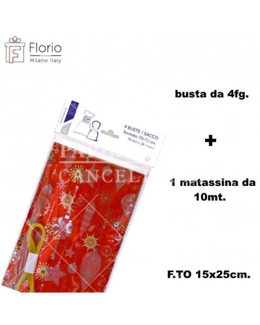 BUSTE REGALO PPL METAL 15x25 PZ.4 + 1 MATASSINA