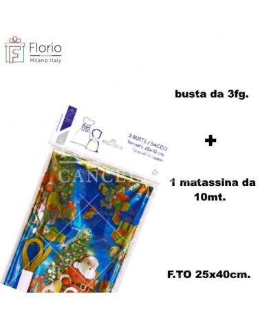 BUSTE REGALO PPL METAL 25x40 PZ.3 + 1 MATASSINA