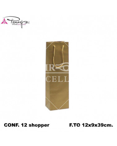 PNP BUSTE REGALO C/MANICO BOTTIGLIA 12L 39H 9D  ORO-SHOPPER [12PZ]