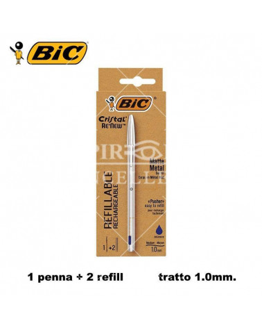 BIC SFERA CRISTAL METAL RE-NEW + 2 REFILL BLU