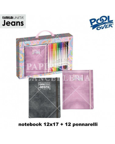 TINTA UNITA JEANS SET NOTEBOOK GLITTER 12X17 C/EL.+12 PENNAR.BRUSH