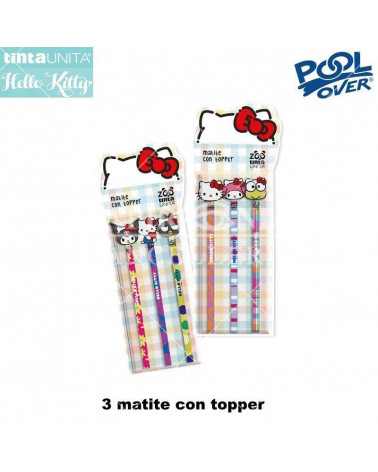 TINTA UNITA HELLO KITTY SET 3 MATITE C/TOPPER CANCELLABILI