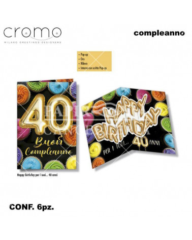 CROMO BIGLIETTI COMPLEANNO NUMERI POP UP 40 [6PZ]