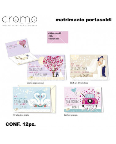 CROMO BIGLIETTI NOZZE PORTASOLDI C/GLITTER NO.6820 [12PZ]