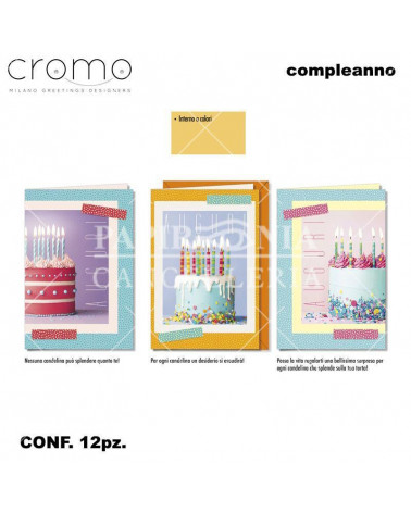 CROMO BIGLIETTI COMPLEANNO TORTE PASTELLO BC.6540 [12PZ]