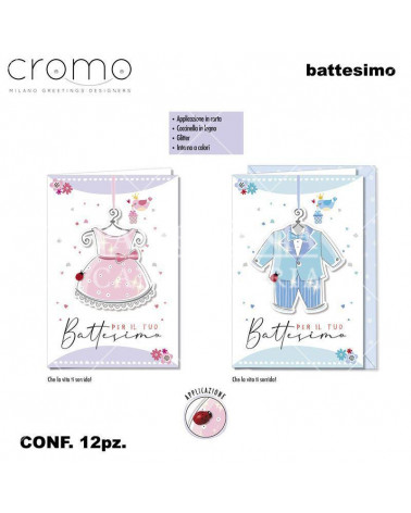 CROMO BIGLIETTI BATTESIMO VESTITINO E COCCINELLA BT.6101 [12PZ]