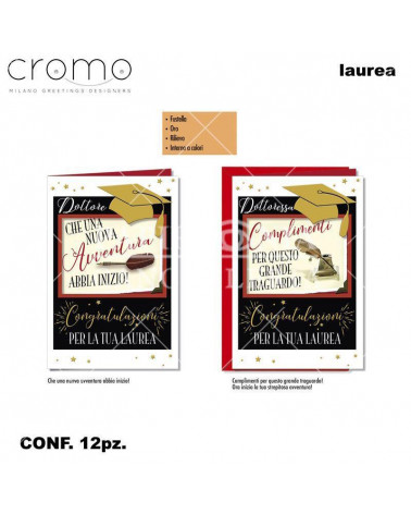 CROMO BIGLIETTI LAUREA POLAROID FUSTELLA E ORO LA.6444 [12PZ]