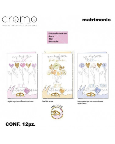 CROMO BIGLIETTI NOZZE C/APPLICAZIONI CARTA/STRASS NO.6825 [12PZ]