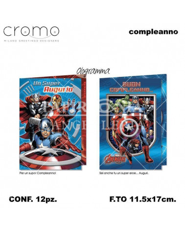 CROMO BIGLIETTI COMPLEANNO AVENGERS OLOGRAMMA 423807 [12PZ]