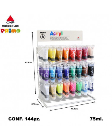 PRIMO TEMPERA ACRILICA 144pz.75ml.ESPOSITORE