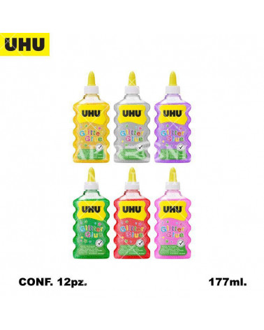 UHU GLITTER GLUE BOTTLE 177ml.12pz.