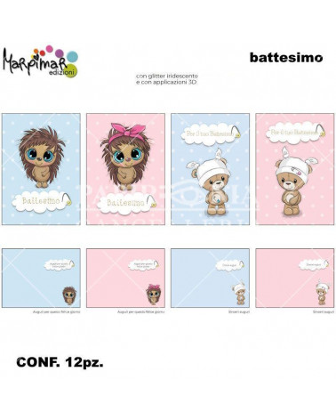 MARPIMAR BIGLIETTI BATTESIMO C/APPLICAZIONI+GLITTER ATSC08 [12PZ]